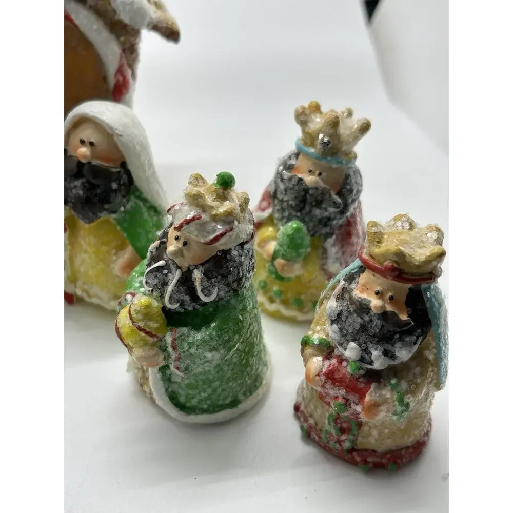 Merry Brite Nativity Gift‎ Set In Box With Gingerbread Stable And 8 Pieces